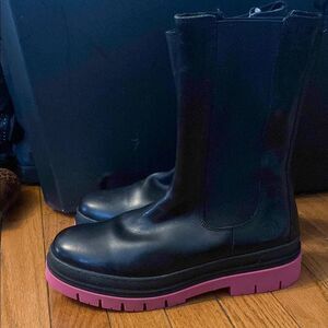 Black Heeled Boots with Pink Soles
